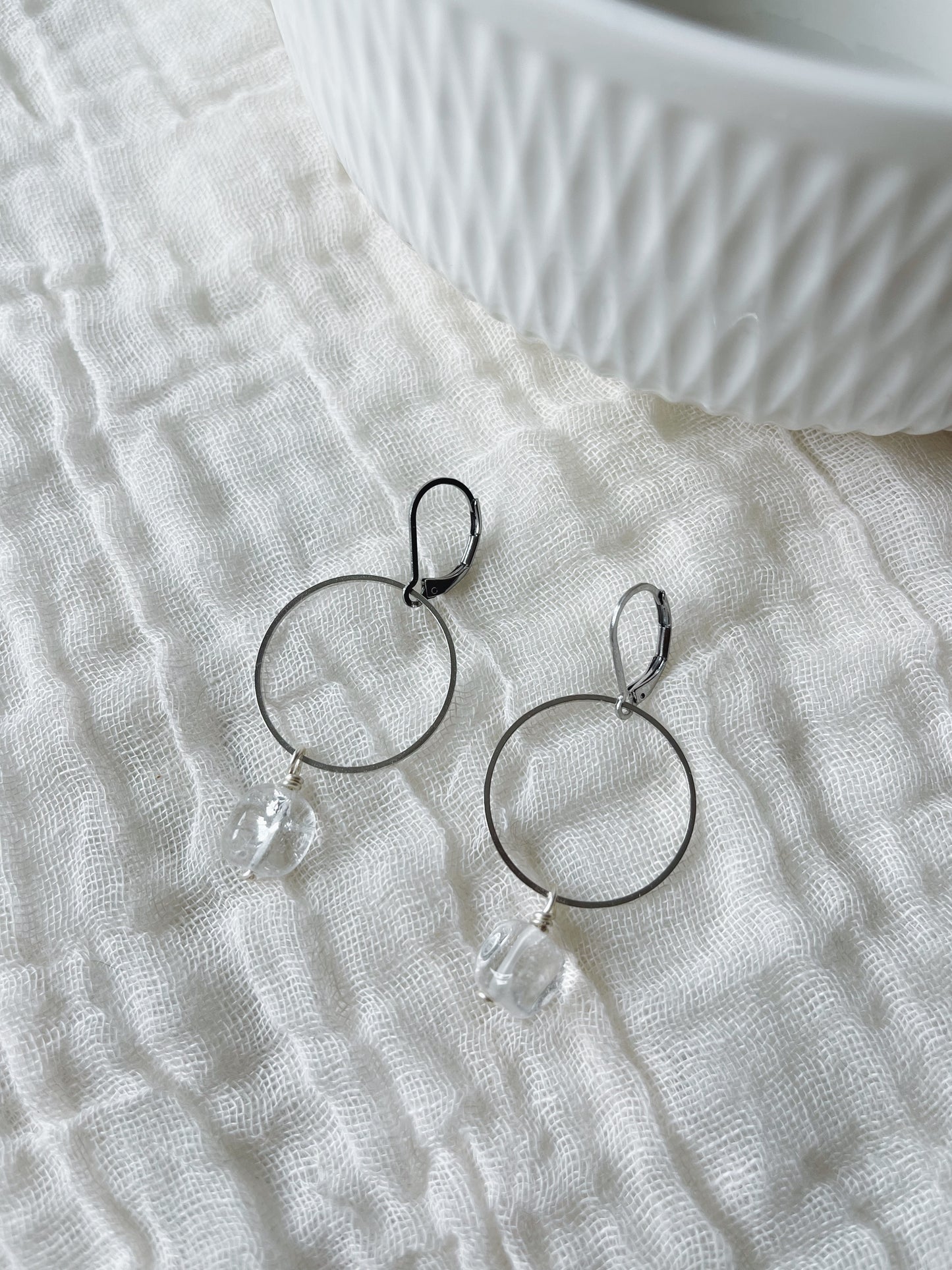 Crystal Quartz Stainless Steel French Hook