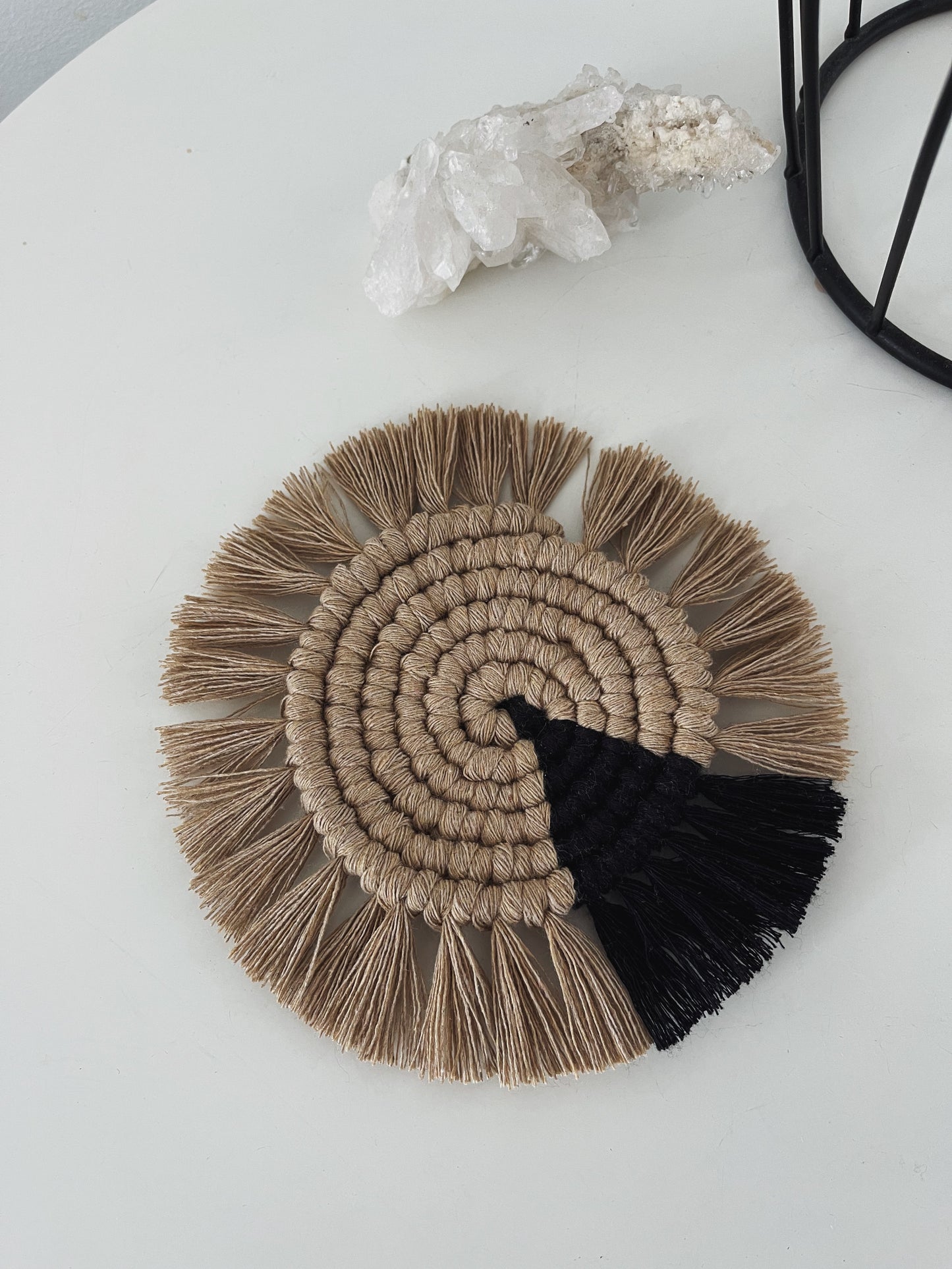 Macrame Coaster Sand + Black