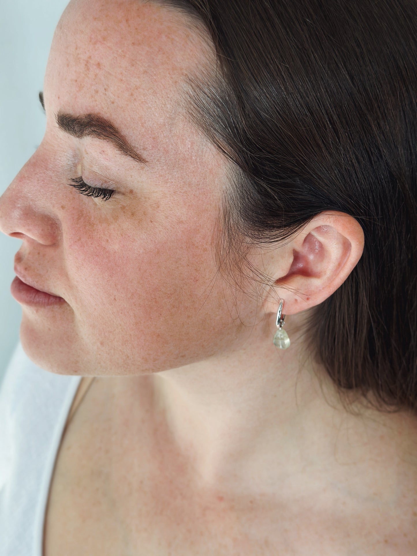 Fluorite Drop Sterling Silver Hoop