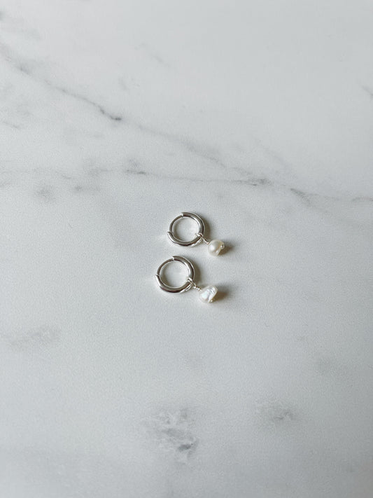 Pearl Sterling Silver Hoop