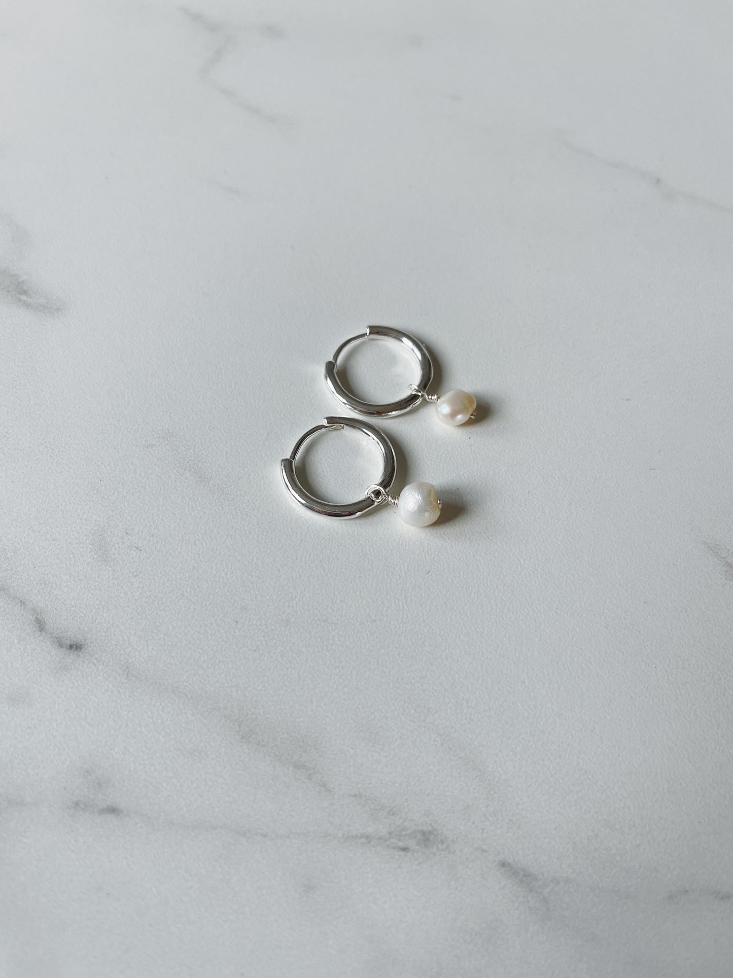 Pearl Sterling Silver Hoop