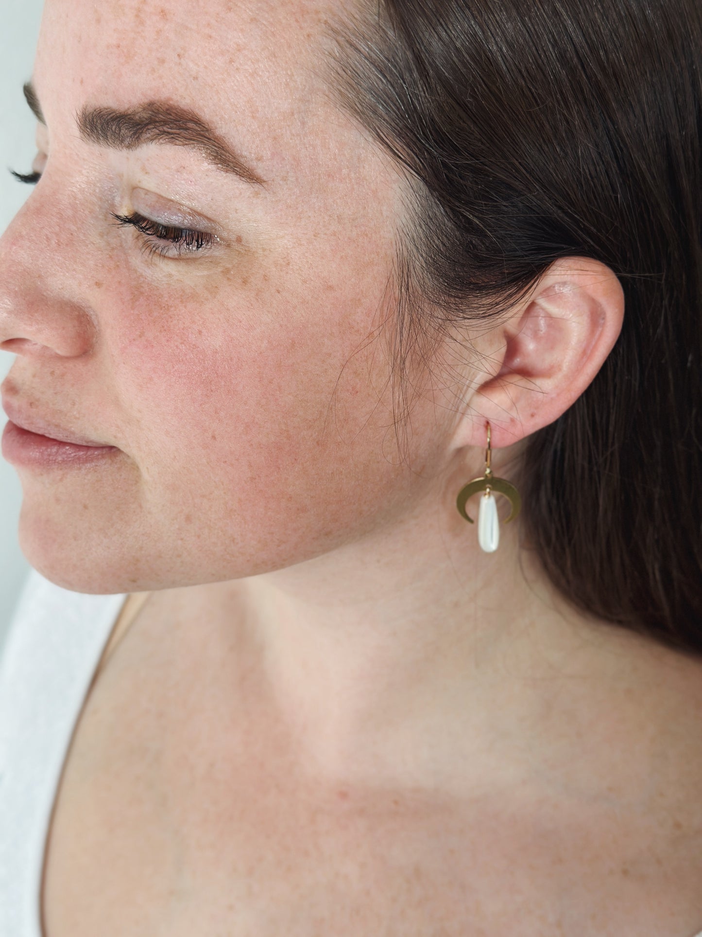 Mother of Pearl moons 24k Gold French Hook