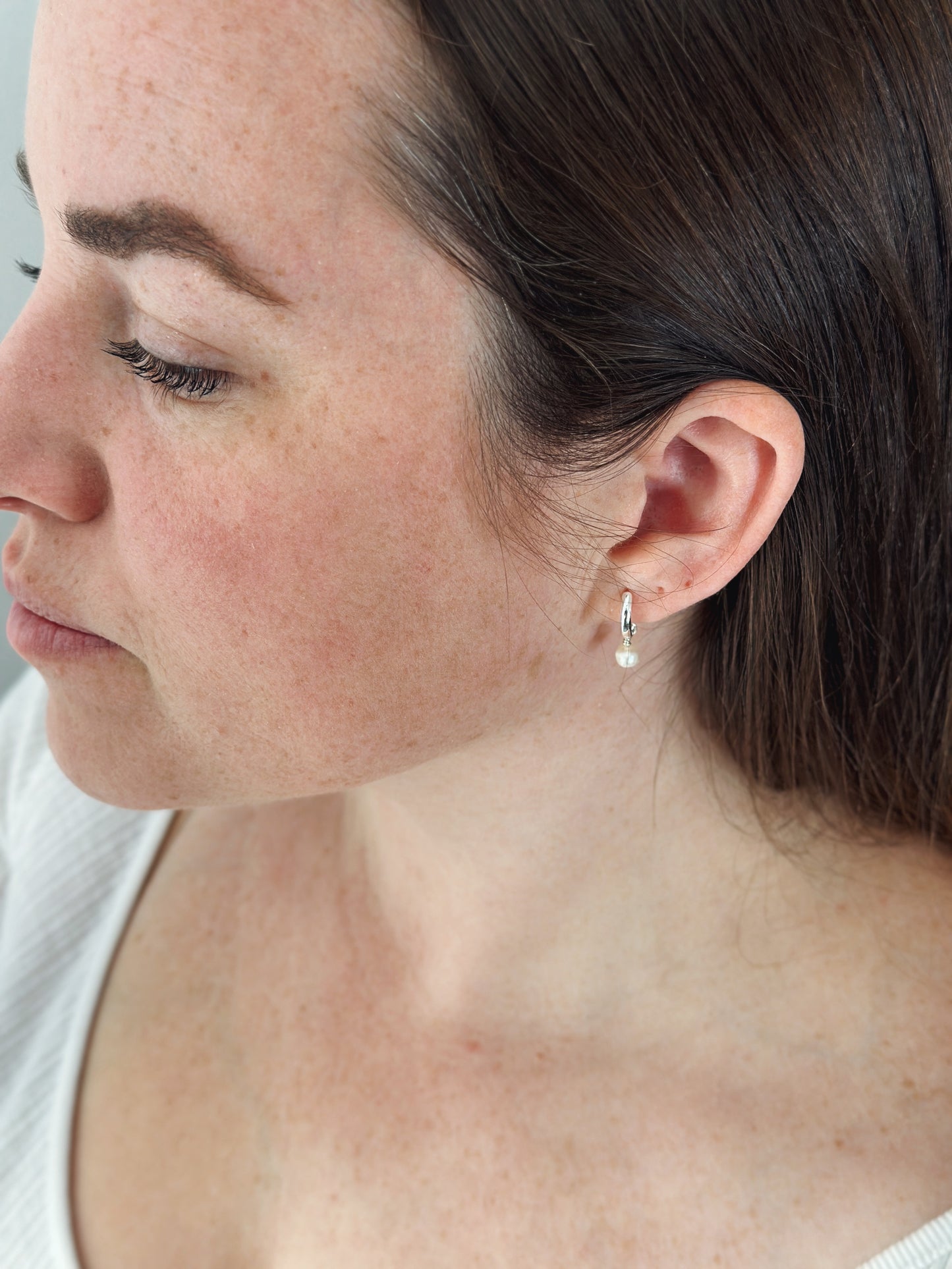 Pearl Sterling Silver Hoop