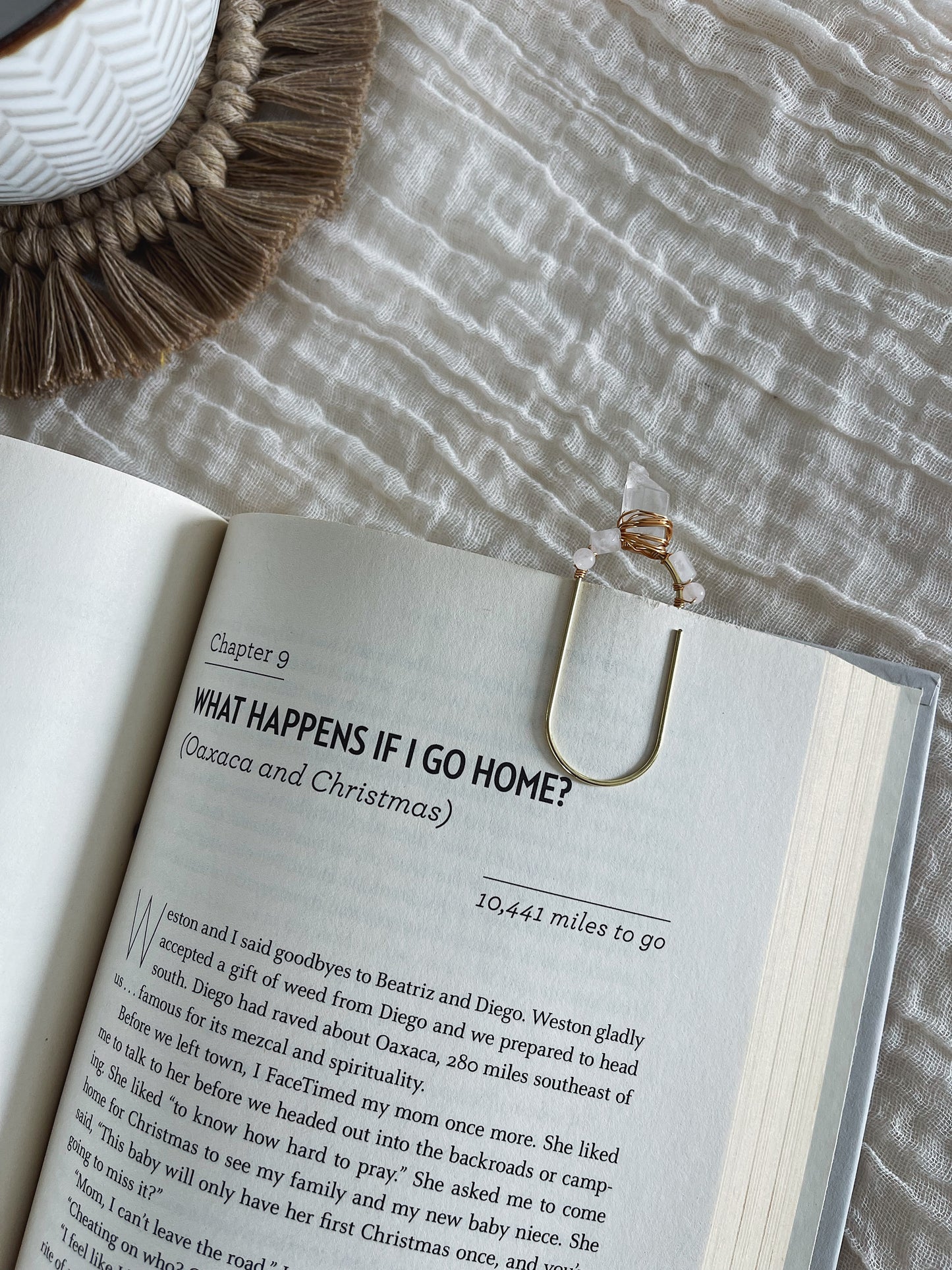 Crystal Quartz + Rose Quartz Bookmark gold