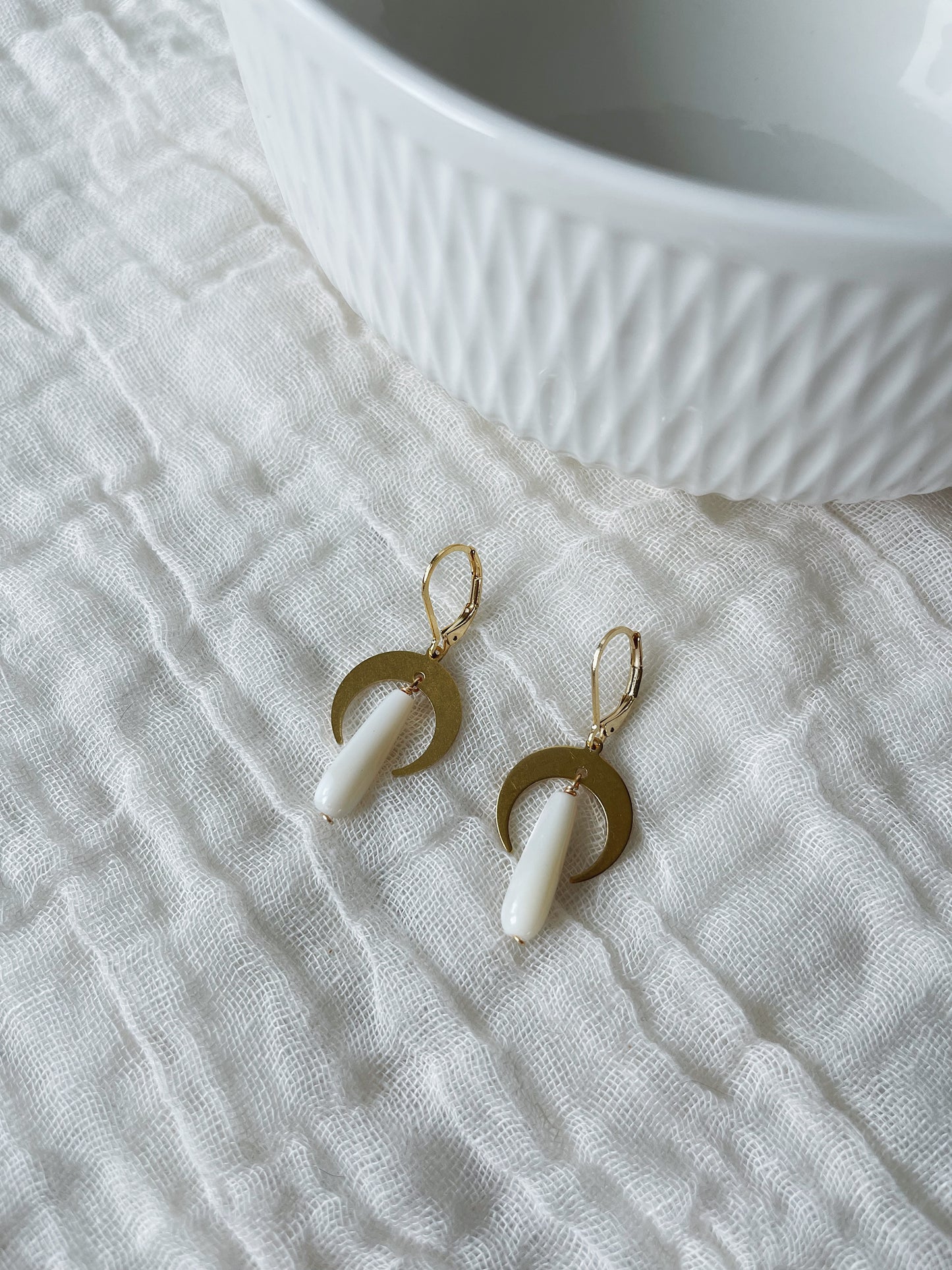 Mother of Pearl moons 24k Gold French Hook