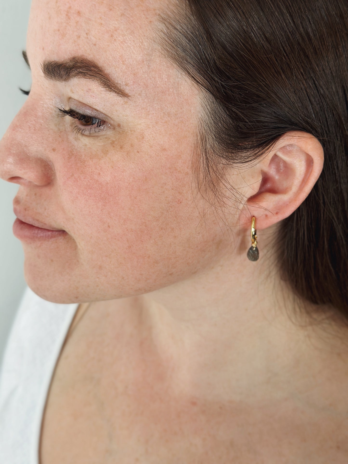 Smokey Quartz 14k Gold Hoop