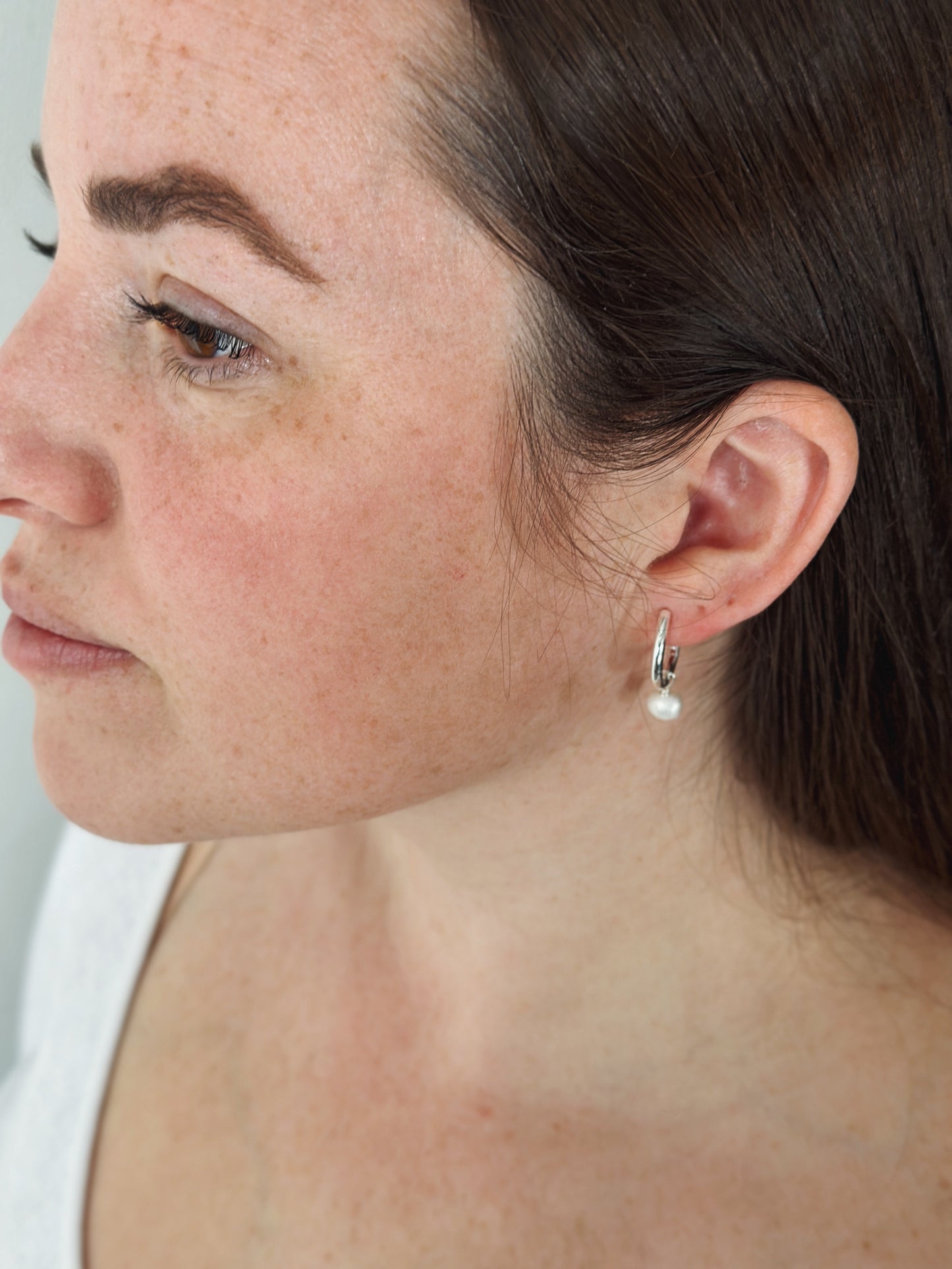 Pearl Sterling Silver Hoop