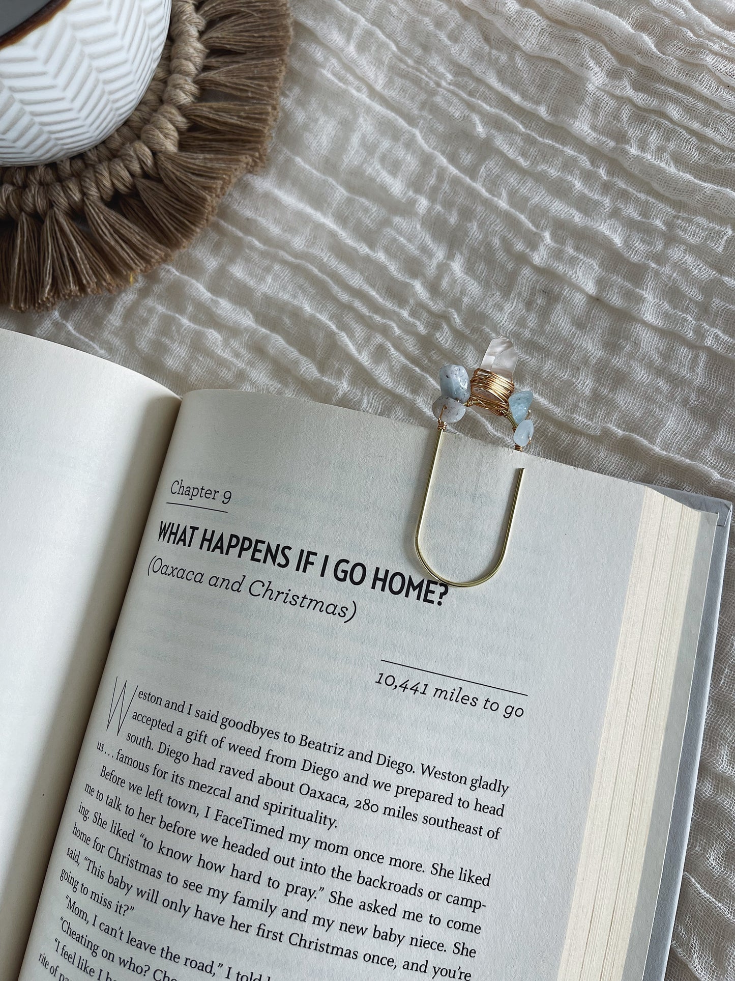 Crystal Quartz + Morganite Bookmark gold