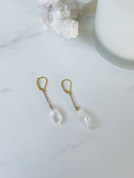 Crystal Quartz 24k Gold French Hook