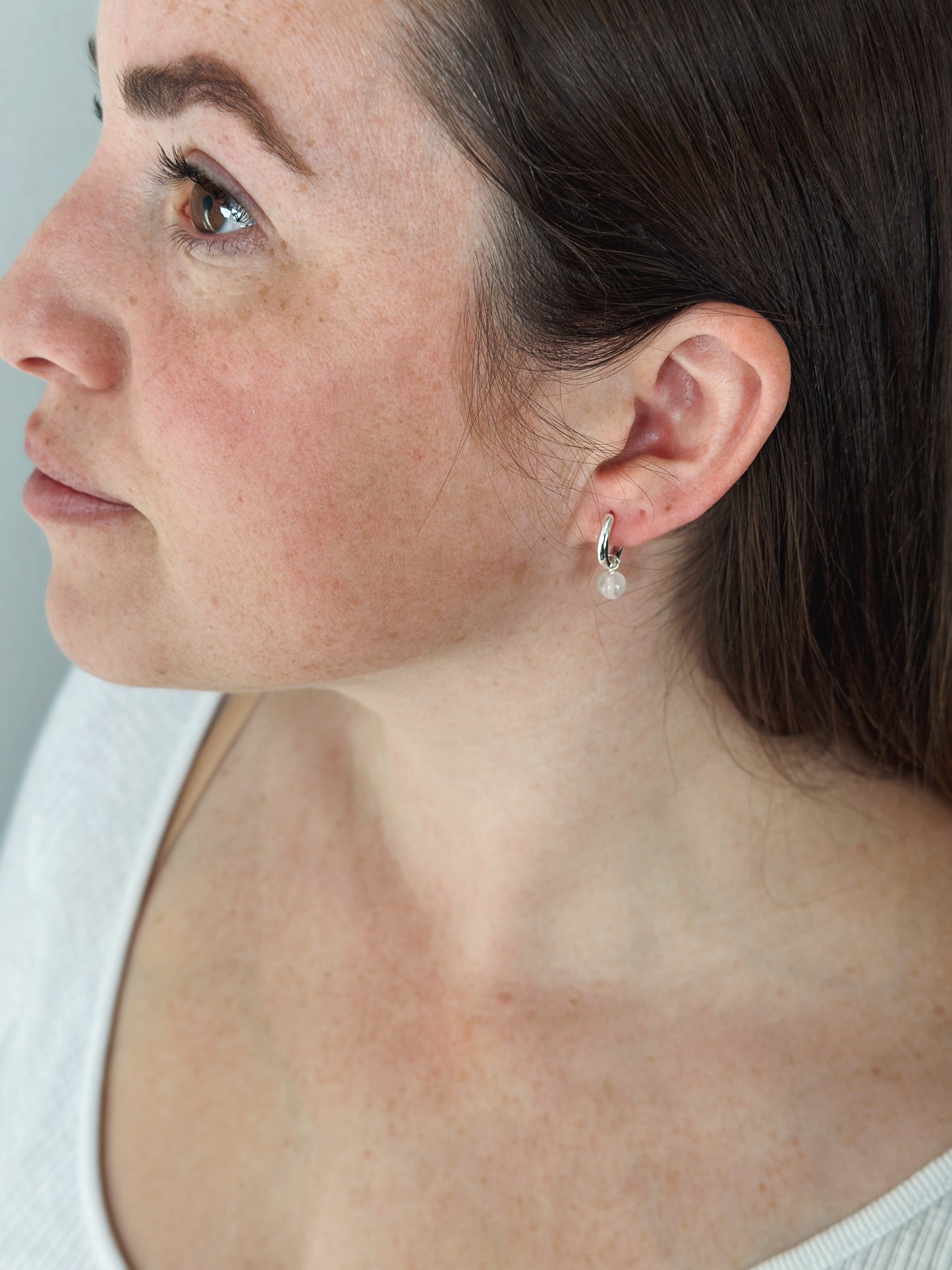 Rose Quartz Sterling Silver Hoop