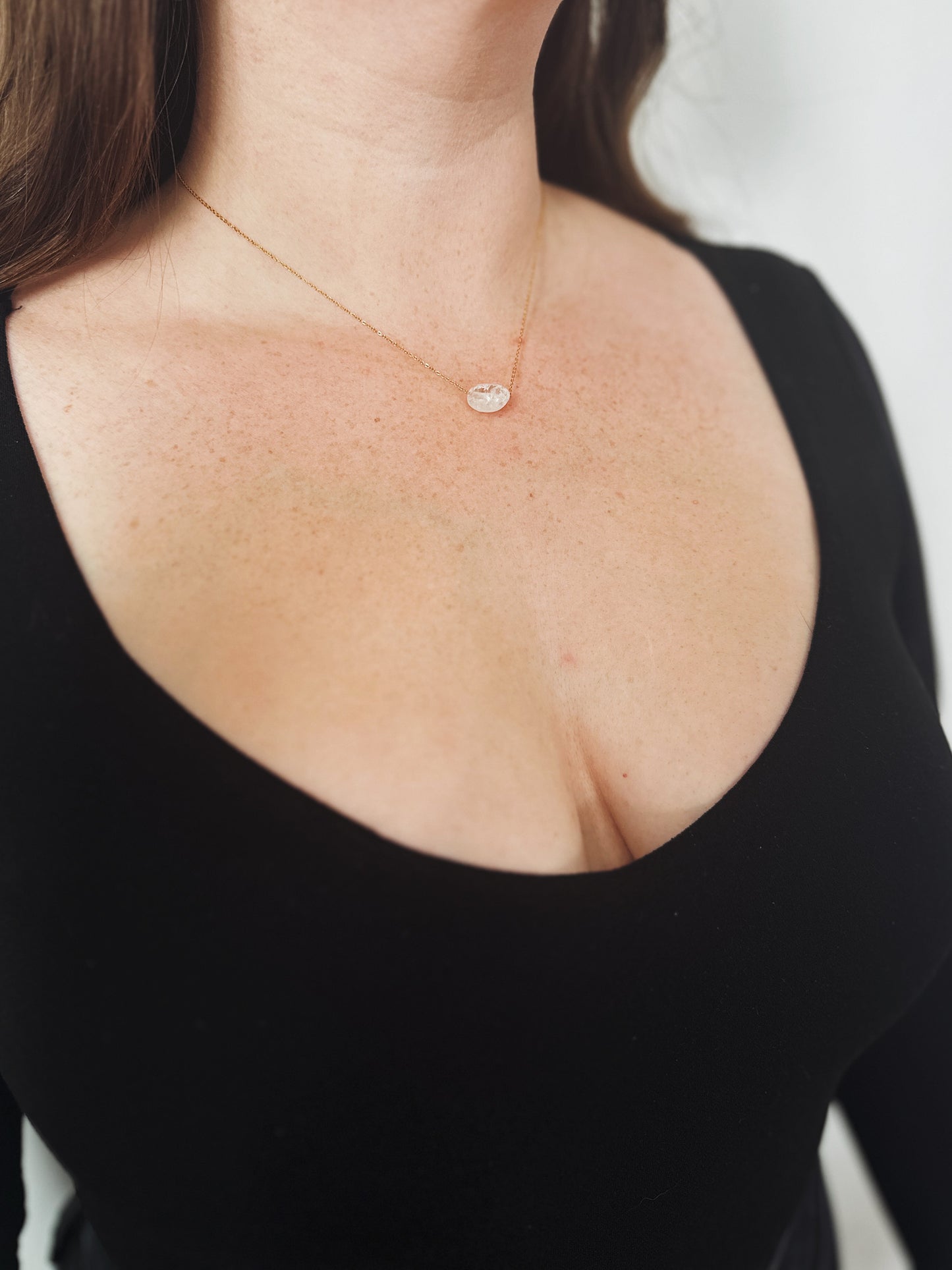 Crystal Quartz Round Gold Necklace